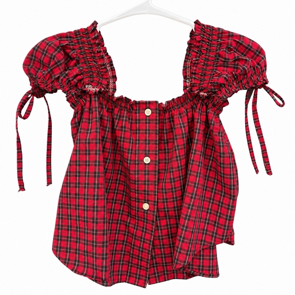 Brand New Handmade Cottagecore Boho Plaid Babydoll Crop Top Size S/M Button Up